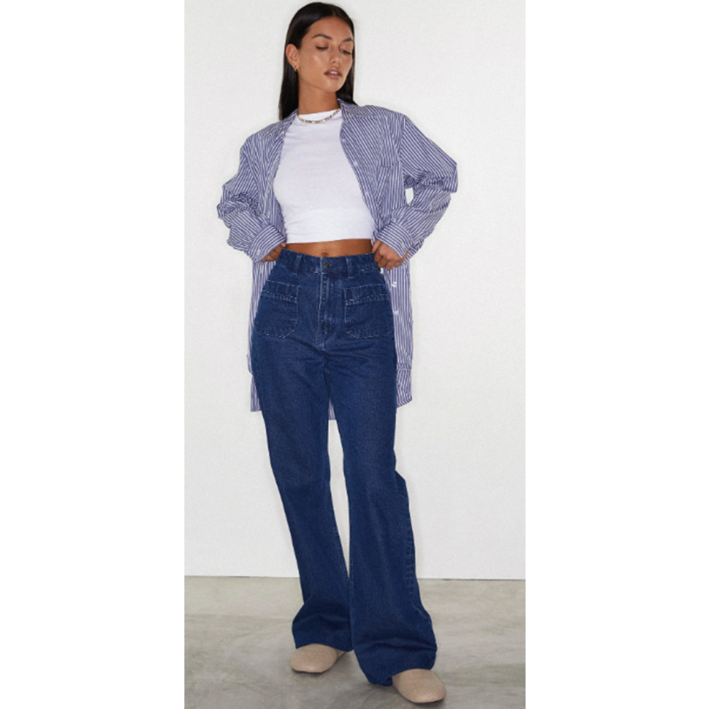 Motel Retro High Rise Pocket Flare Jeans 100% Cotton L/10
